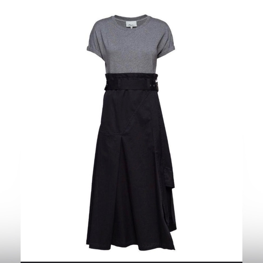 3.1 Phillip Lim Black and Gray Asymmetrical Hem T-shirt Dress